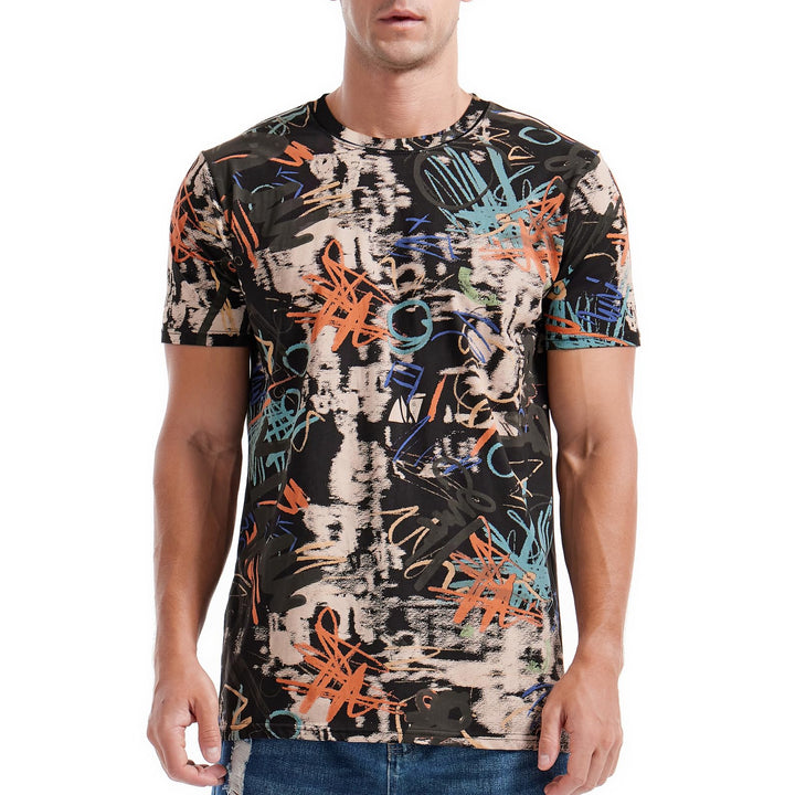 RONOMO Herren Mode Krawatte Dye T-Shirt Casual Print T-Shirt Graffiti T-Shirt S Ty Schwarz, S Ty Sch