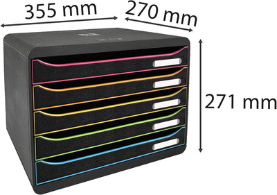 Exacompta 308914D Ablagebox Harlekin mit 5 Schubladen für DIN A4+ Dokumente. Belastbare Schubladenbo