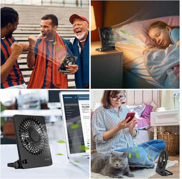 EasyAcc Tischventilator Batterie Tragbarer 3350 Akku Stufenloser Geschwindigkeit Ventilatoren USB Le