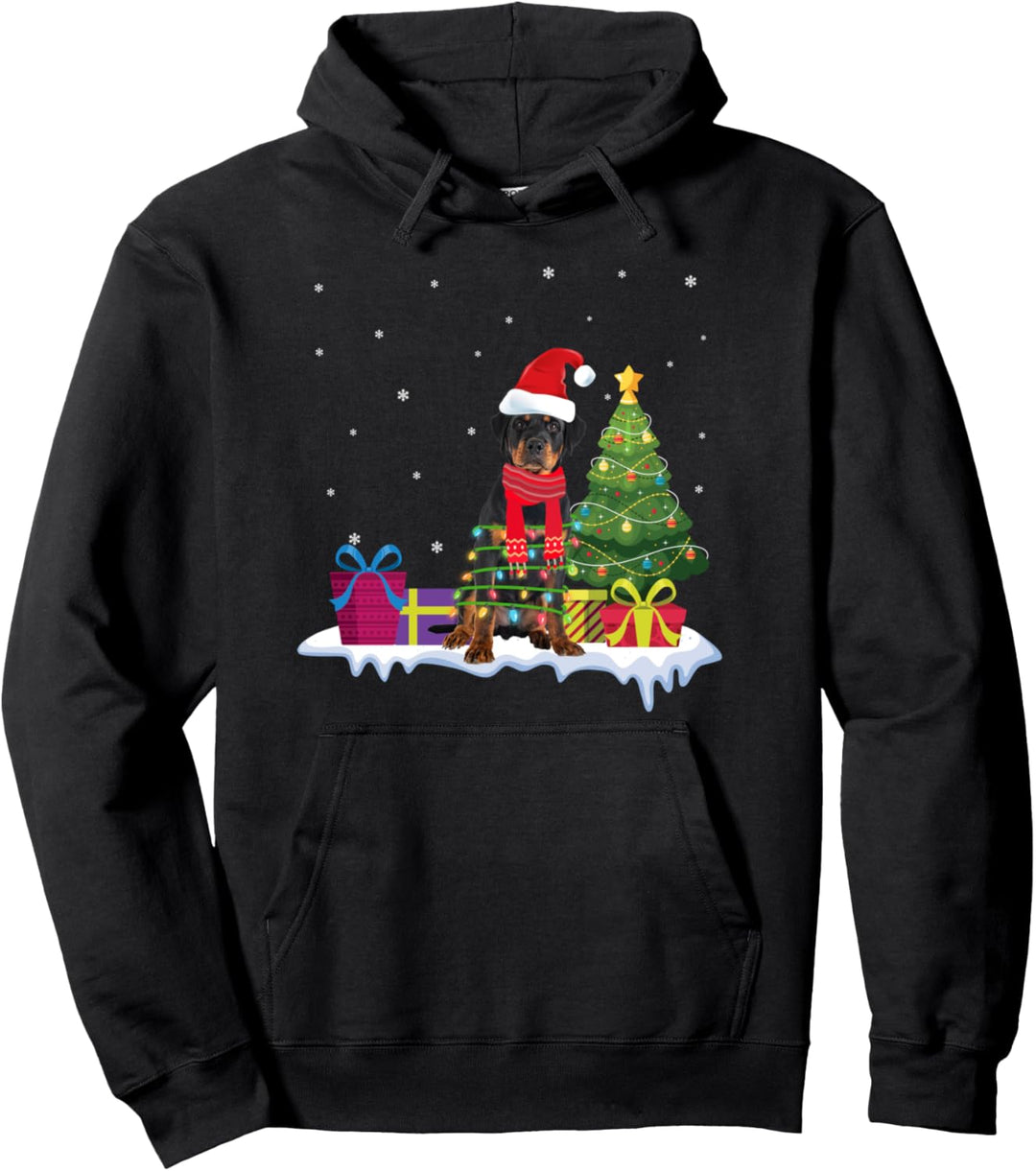 Rottweiler Weihnachtspullover für Welpen, Weihnachtsbaum, Lichter Pullover Hoodie