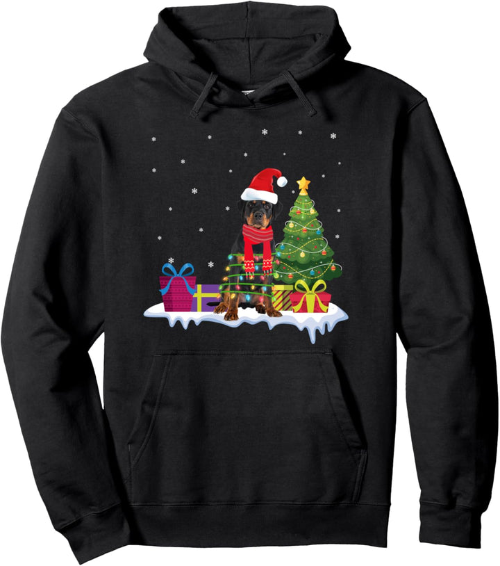 Rottweiler Weihnachtspullover für Welpen, Weihnachtsbaum, Lichter Pullover Hoodie