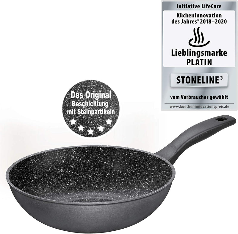 STONELINE Wok 30 cm, auch für öl- und fettfreies Braten, Wok Pfanne antihaft beschichtet mit echten