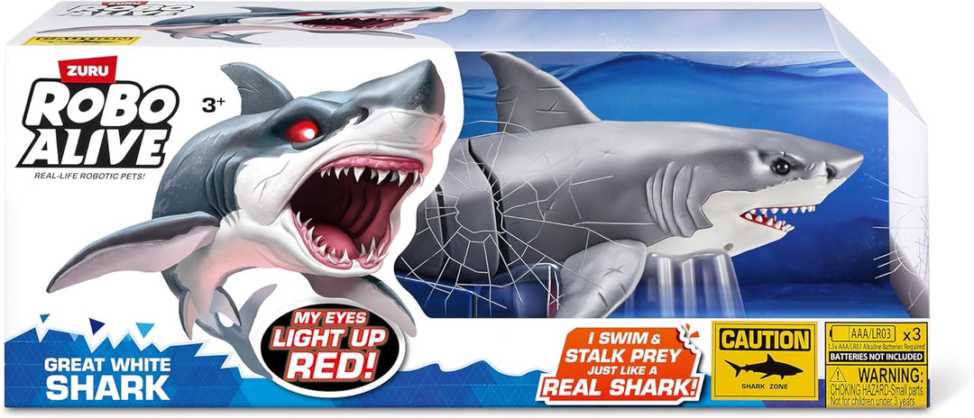ROBO ALIVE Great White Shark Serie 1 von ZURU, batteriebetriebenes Roboter-Haispielzeug mit Leuchtef