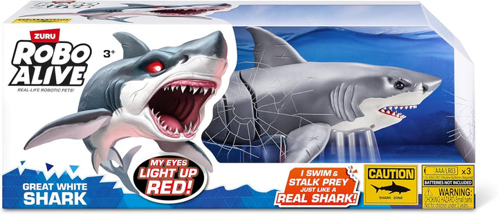 ROBO ALIVE Great White Shark Serie 1 von ZURU, batteriebetriebenes Roboter-Haispielzeug mit Leuchtef