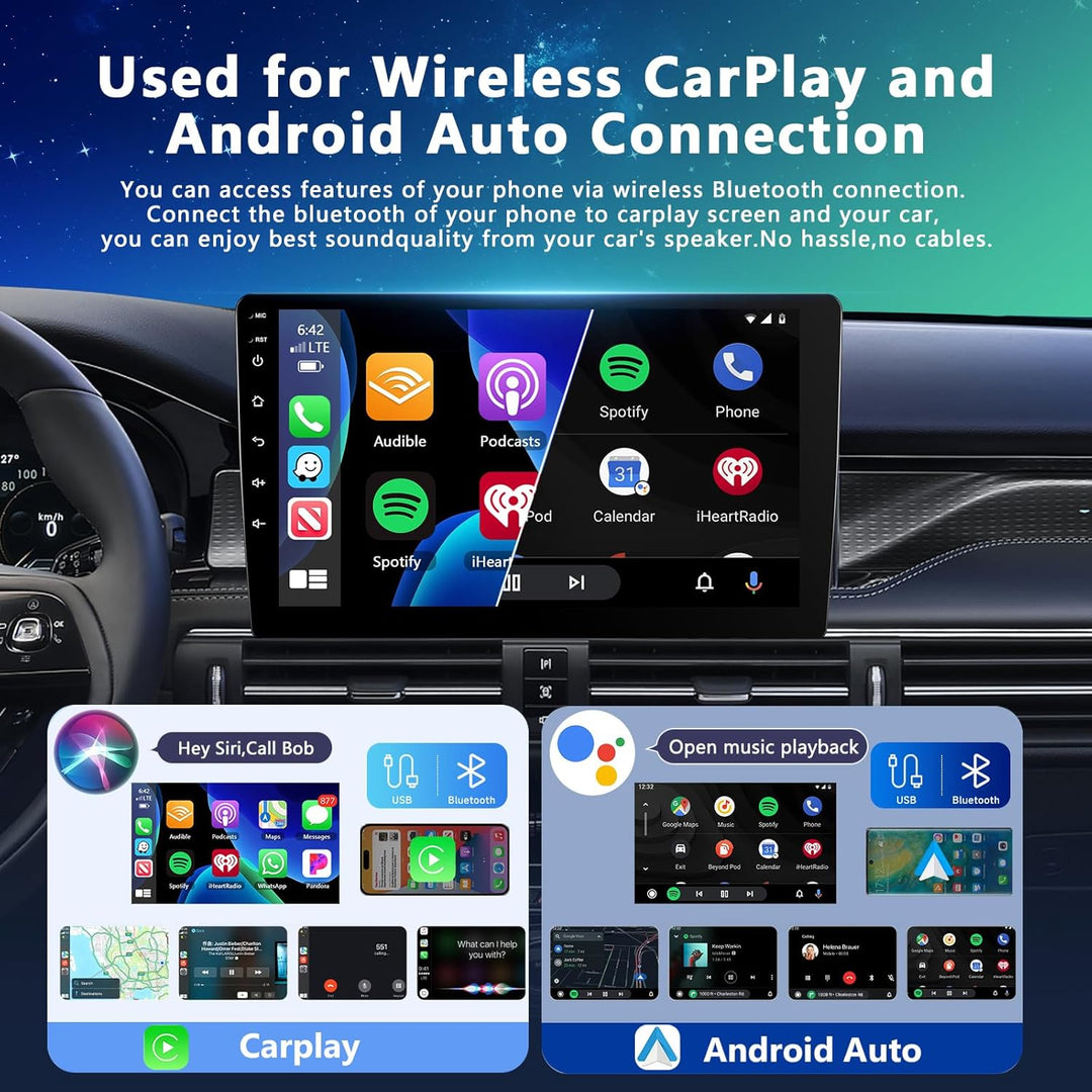 4GB + 64GB 2 Din Autoradio mit Kabelloses Carplay Android Auto, Motorsi 9" Bildschirm Touchscreen Ca