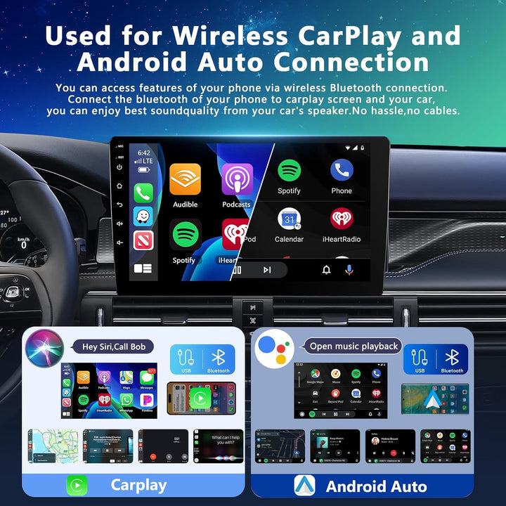 4GB + 64GB 2 Din Autoradio mit Kabelloses Carplay Android Auto, Motorsi 9" Bildschirm Touchscreen Ca