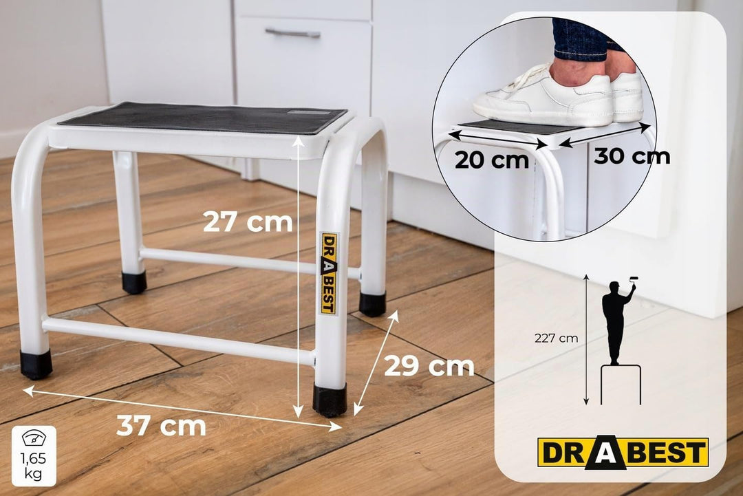DRABEST - Tritthocker - 1 Stufe - Podest aus Aluminium - rutschfeste Oberfläche - 29 x 37 x 27cm - T