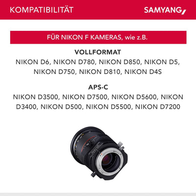 Samyang 24/3,5 Objektiv DSLR T/S Nikon F manueller Fokus Tilt and Shift Fotoobjektiv Weitwinkelobjek