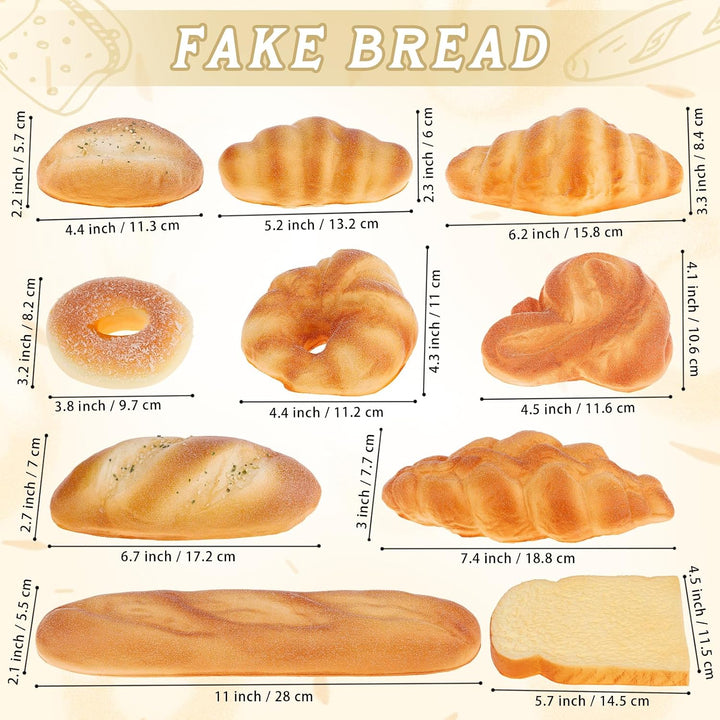 10 Stück Künstliches Brot Dekoration Simuliertes Baguette Toastscheiben Donut Laibchen Realistische
