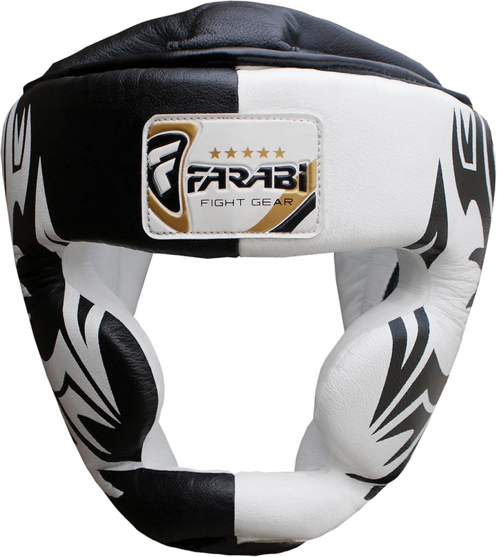 Farabi Boxing Headguard Safety Helmet MMA Training Pro Full Face, Cheek Protection Genuine Leather H