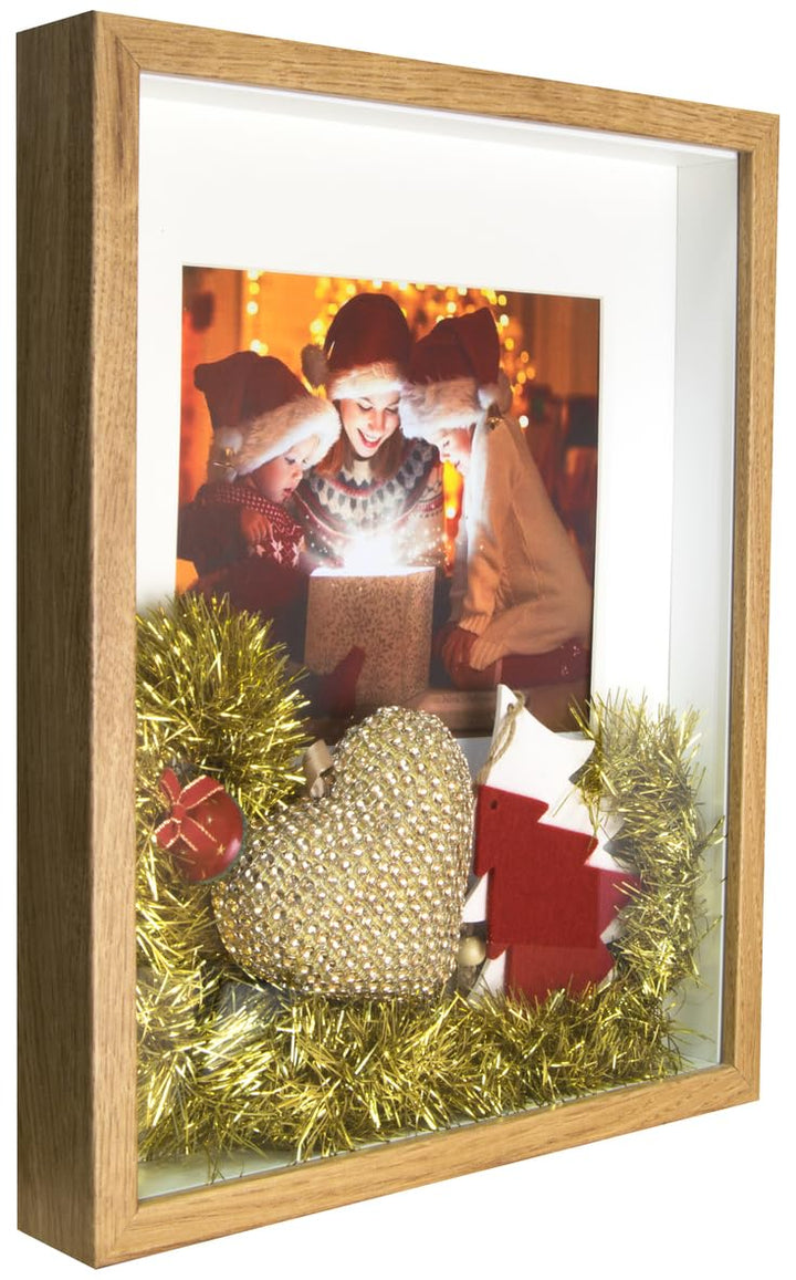 BD ART 28x35 cm Box 3D Tief Objektrahmen Eiche Bilderrahmen mit Passepartout 20x25 cm Rechteckiger z