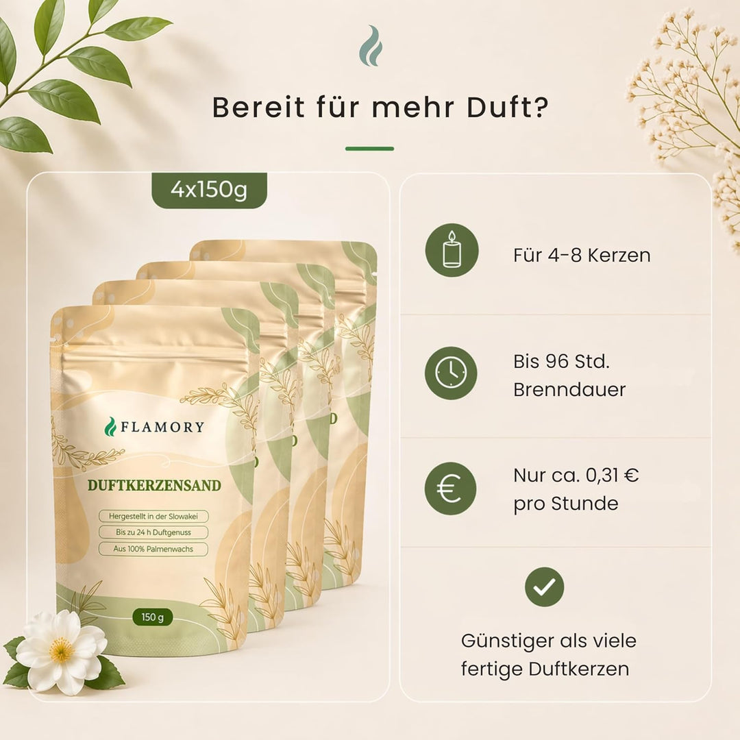 Kerzensand mit Duft Wellness Set 4x150g – [Vanille/Kokos/Lavendel/Sandelholz] – 12 Dochte inklusive