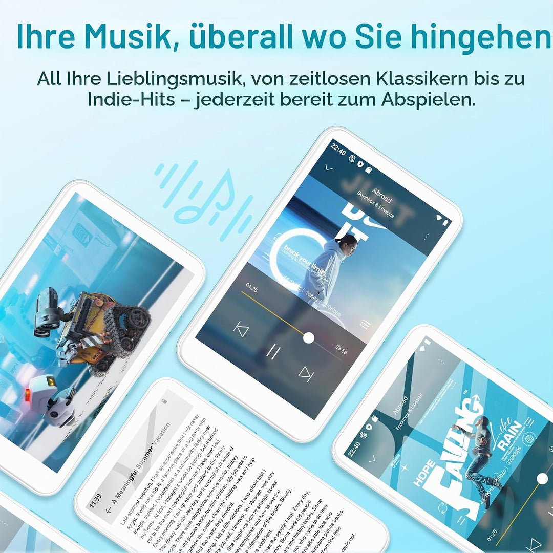 SWOFY D08 MP3 Player mit Bluetooth und WLAN, Android 13, 32GB, 4 Zoll Touchscreen, unterstützt Spoti