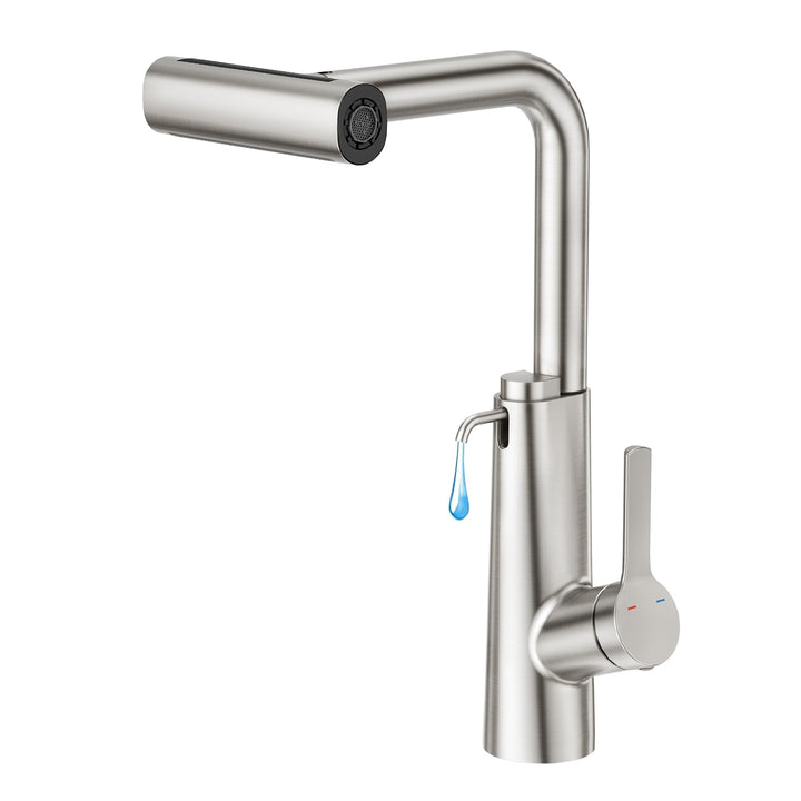 CREA Wasserfall Wasserhahn Küche Ausziehbar,Mischbatterie Edelstahl Küche mit Seifenspender,360° Dre