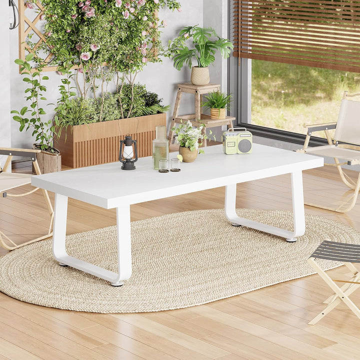 HSH Couchtisch Weiss Tisch Wohnzimmertisch aus Holz Metallgestell Modern Design für Wohnzimmer Beist