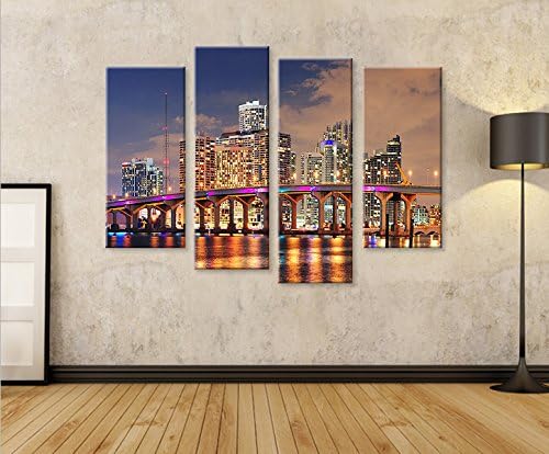 islandburner Bild Bilder auf Leinwand Miami V3 Florida Beach Skyline 4er XXL Poster Leinwandbild Wan