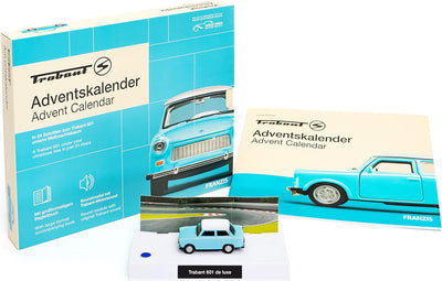 FRANZIS 67115 - Trabant Adventskalender, Metall Modellbausatz im Massstab 1:43, inkl. Soundmodul und