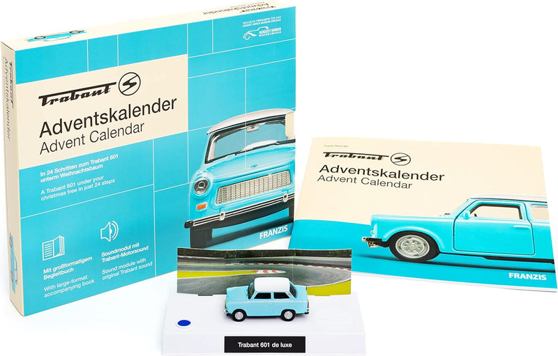 FRANZIS 67115 - Trabant Adventskalender, Metall Modellbausatz im Massstab 1:43, inkl. Soundmodul und