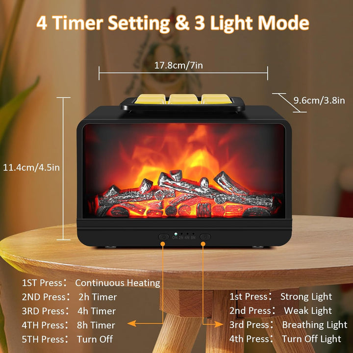 Wowlela Duftlampe Elektrisch, Dynamische Flamme Kamin Elektrische Duftlampe für Wachs mit 4 Timer &