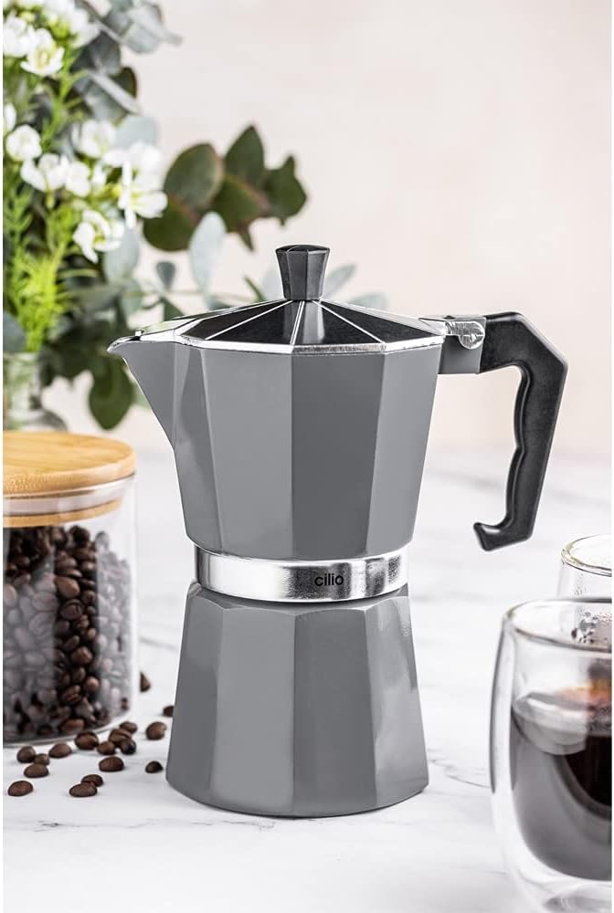 Cilio Espressokocher Classico für 9 Tassen | Höhe: 23,5 cm | Ø: 10,5 cm | Aluminium-Gehäuse | Silber