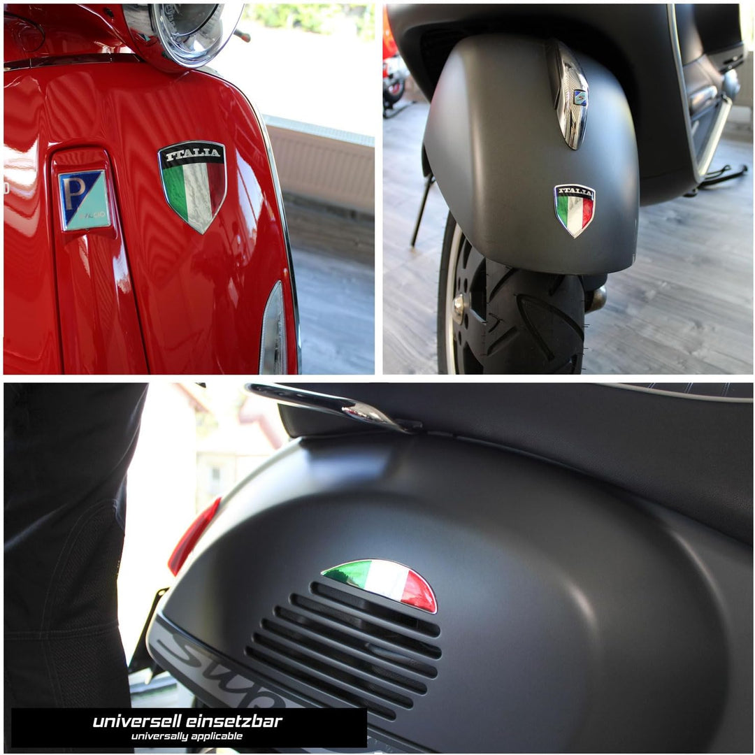 Tankpad Seitenhaube Chrom Sticker Deko Set 3D Italia kompatibel mit Vespa GTS Super 125 X550602 Seit