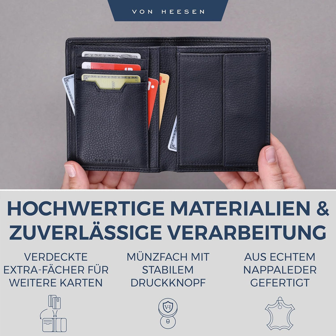 VON HEESEN Leder Geldbörse RFID Schutz I Echtleder Geldbeutel für Damen & Herren I Portemonnaie Brie