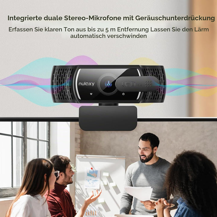 Nulaxy QHD 4K Webcam mit automatischer Lichtkorrektur, zwei geräuschunterdrückenden Mikrofonen, 1,5