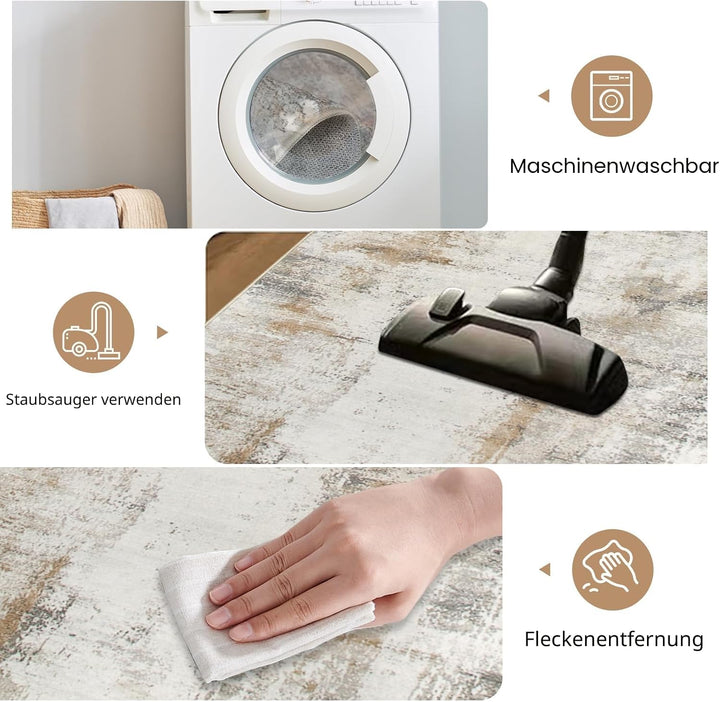 Famibay Teppich Wohnzimmer Schlafzimmer Beige Braun Teppich Waschbar Klein Modern Wohnzimmerteppich