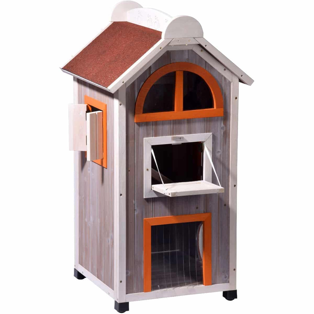 dobar® 55018FSC Katzenhaus "Fancy Cat" - Katzenhütte aus lasiertem Massivholz - Katzenhöhle inkl. Hä