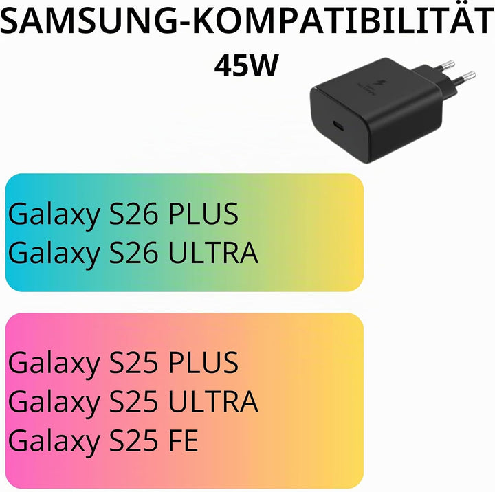 Schnellladegerät 45 W kompatibel mit Samsung S24 ULTRA/S24 PLUS/S23 Ultra/ S23 PLUS/S22 ULTRA/S22 Pl