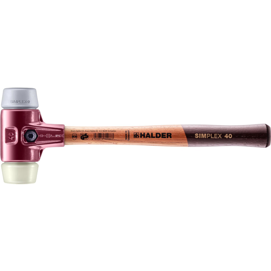 SIMPLEX-Schonhammer, TPE-mid/Nylon; mit Tempergussgehäuse und hochwertigem Holzstiel | D=40 mm | 303