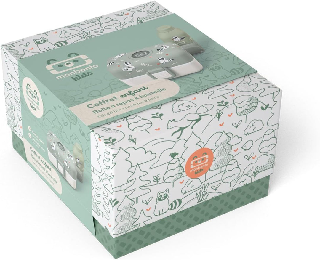 monbento - Geschenkbox Kinder Mittagessen - Mit Brotdose MB Tresor Raccoon, Trinkflasche MB Positive