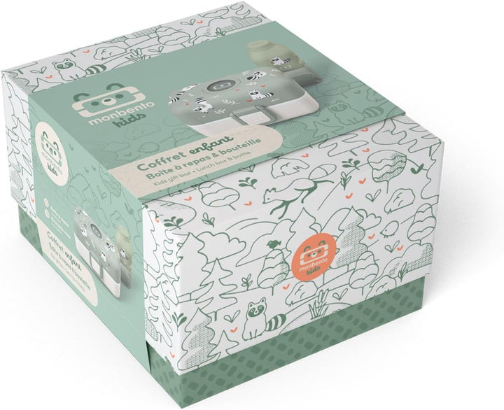 monbento - Geschenkbox Kinder Mittagessen - Mit Brotdose MB Tresor Raccoon, Trinkflasche MB Positive