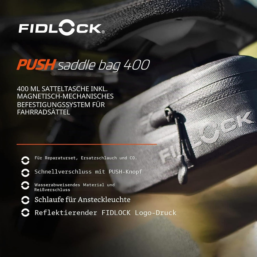 Fidlock Unisex – Erwachsene Push Saddle Bag 400 Fahrradtasche, Schwarz, 400ml, 400ml
