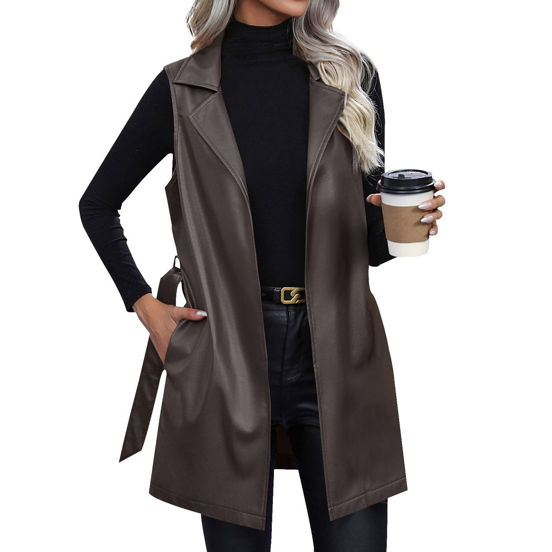 Ansenesna Lederjacke Damen Lang Weste Damen Ärmellos Winterjacke Damen Leder Elegant Wintermantel Fr