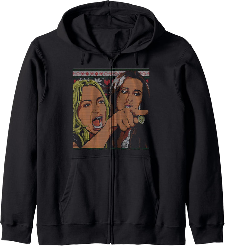 Meme Couples 1 Pullover für Damen, Yelling at a Cat Ugly Christmas Sweater Kapuzenjacke