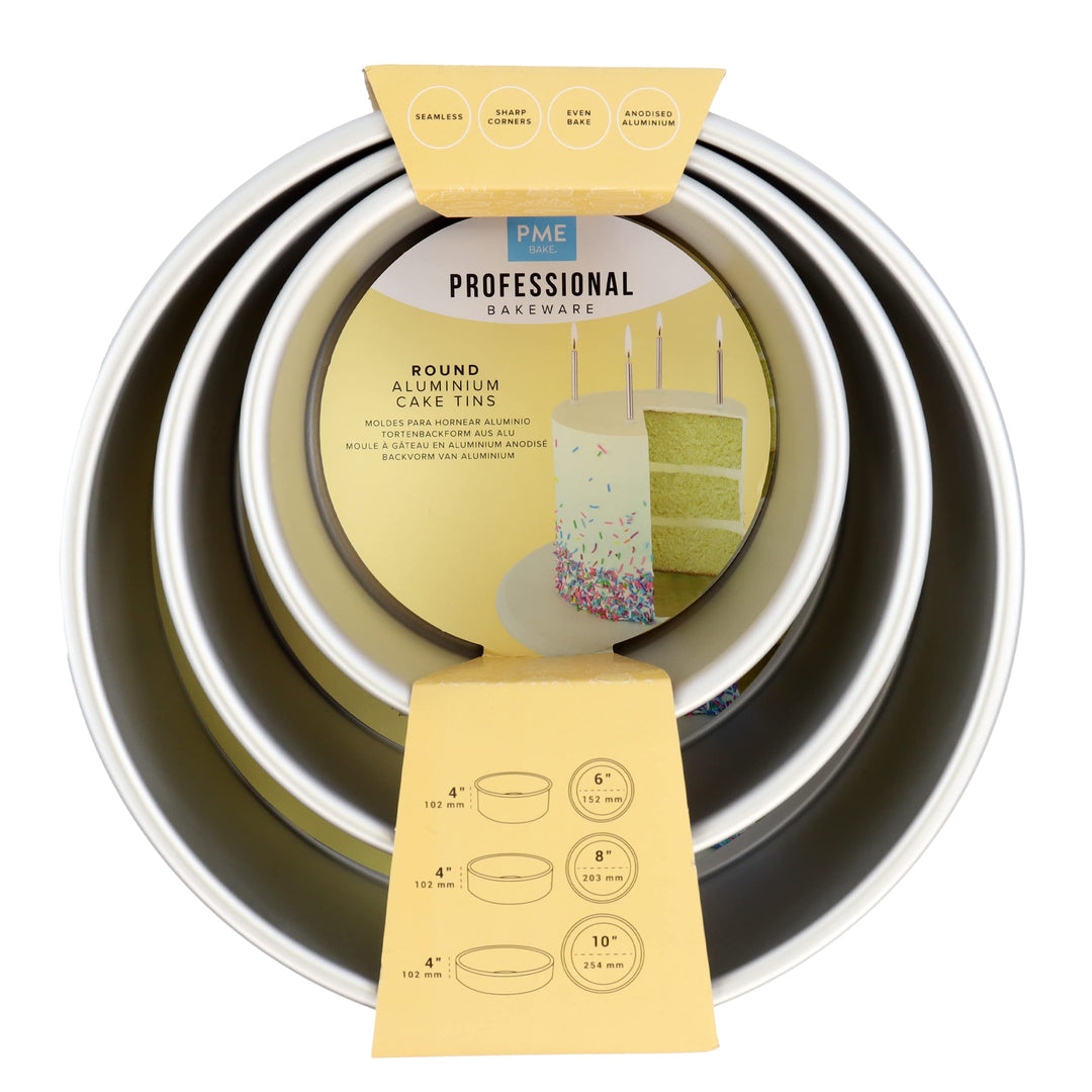 PME - Runde Kuchenformen 15, 20, 25 cm x 10 cm tief, 3er-Satz, RNDB68104, Silber