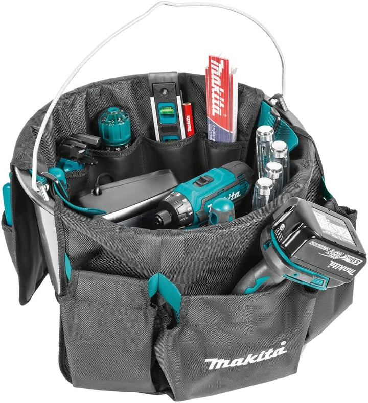 Makita E-15497 Eimertasche, bestens geeignet für 20 Liter Baueimer, viele Innen- und Aussenfächer, P