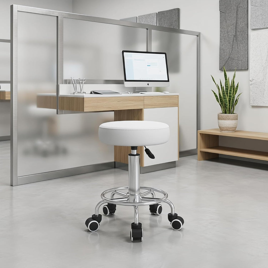 Vinsetto Rollhocker Höhenverstellbar mit Fussring Weiss Ø42 x 50-64 cm | Arbeitshocker, Drehbarer Sa