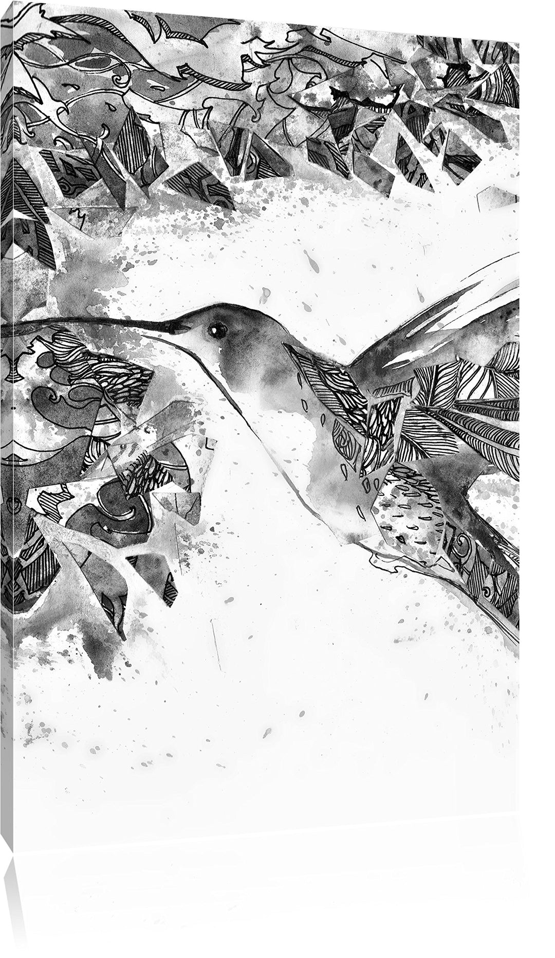 Monocrome, Kolibri Kunst , Format: 100x70 auf Leinwand, XXL riesige Bilder fertig gerahmt mit Keilra