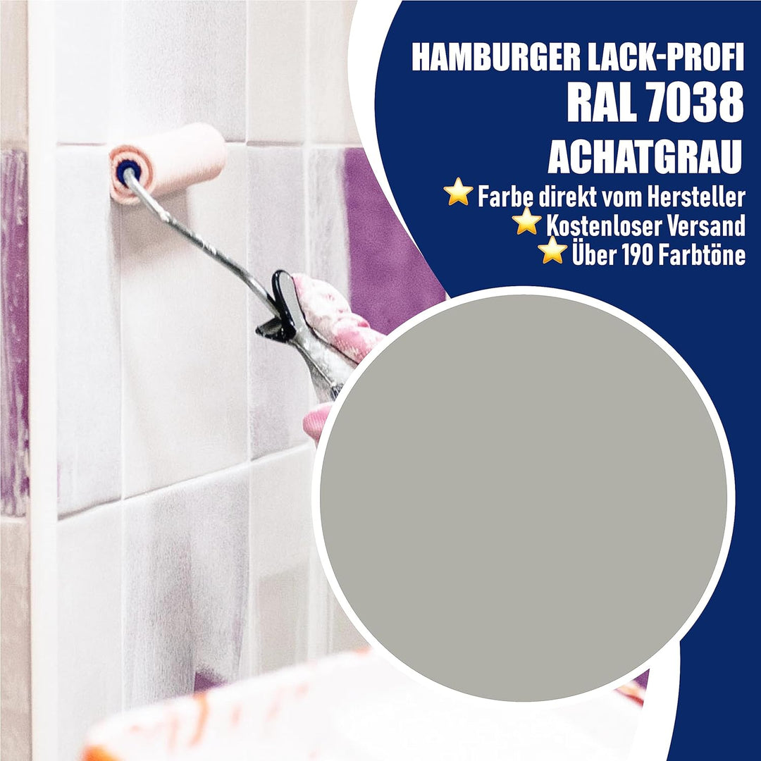 Fliesenlack GLÄNZEND Achatgrau RAL 7038 Grau Fliesenfarbe im SET // Hamburger Lack-Profi (20 L), 20