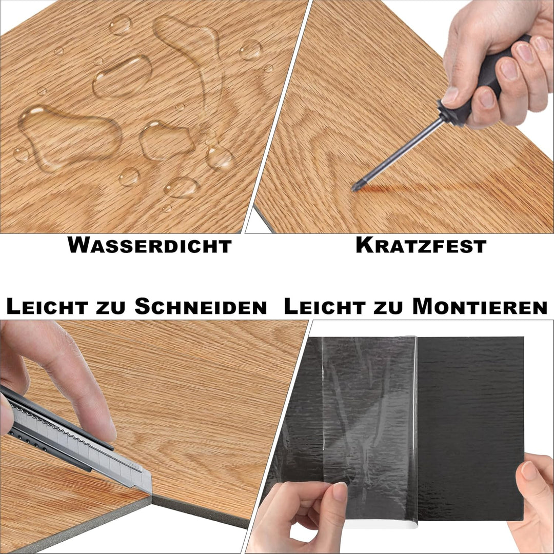 JOIEYOU PVC Bodenbelag, Vinylboden selbstklebend Fliesen Wasserdicht Rutschfeste, Laminat Klicksyste