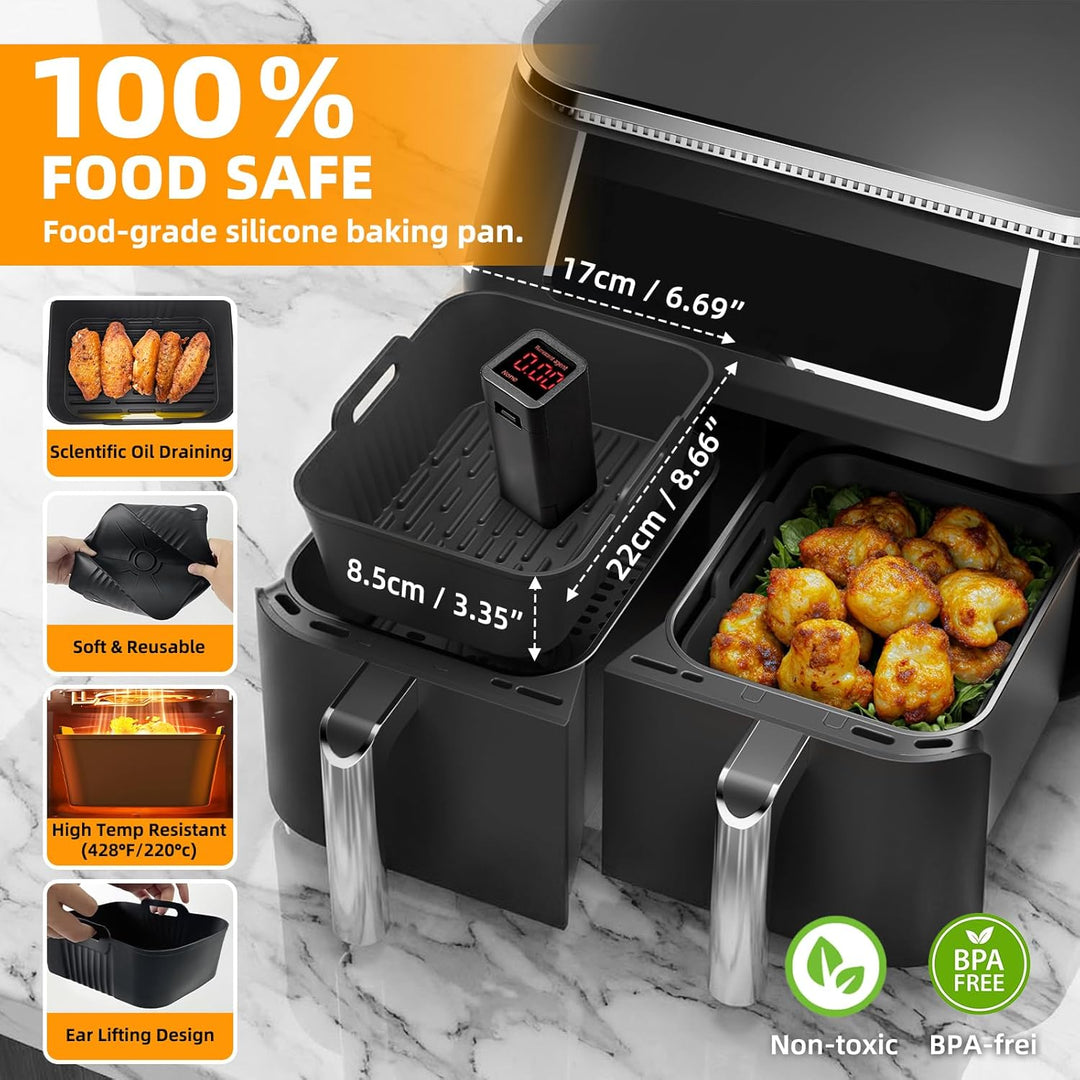 Ninja Heissluftfritteuse Zubehör | Ninja Dual Silikonform & Grillrost | HONYAO 4 Teile Airfryer Sili