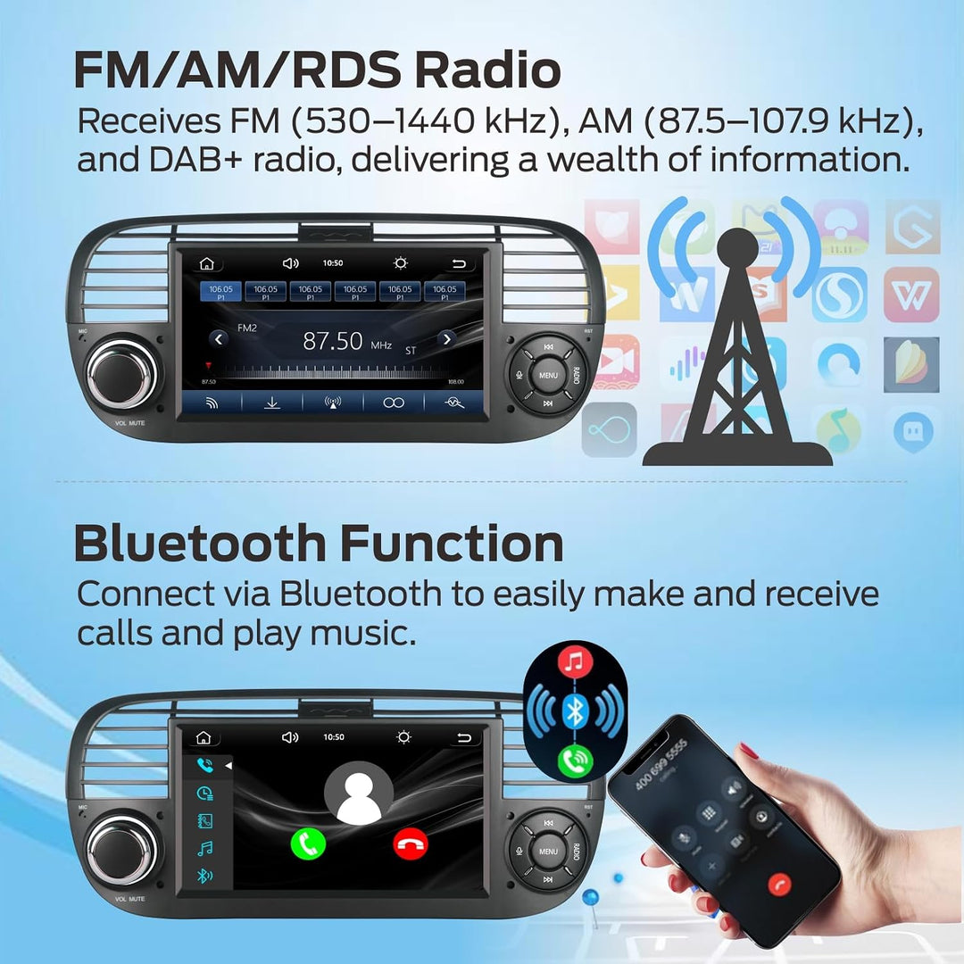 CarPlay Autoradio 7 Zoll Wince Radio Für FIAT 500, 2 Din Dab Auto Radio Touch Display Bluetooth FM R