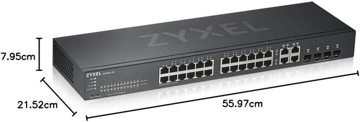 Zyxel Nebula Gigabit Ethernet Smart-Managed Switch mit 24 Ports –ohne Lüfter mit vier Gigabit-Combo-