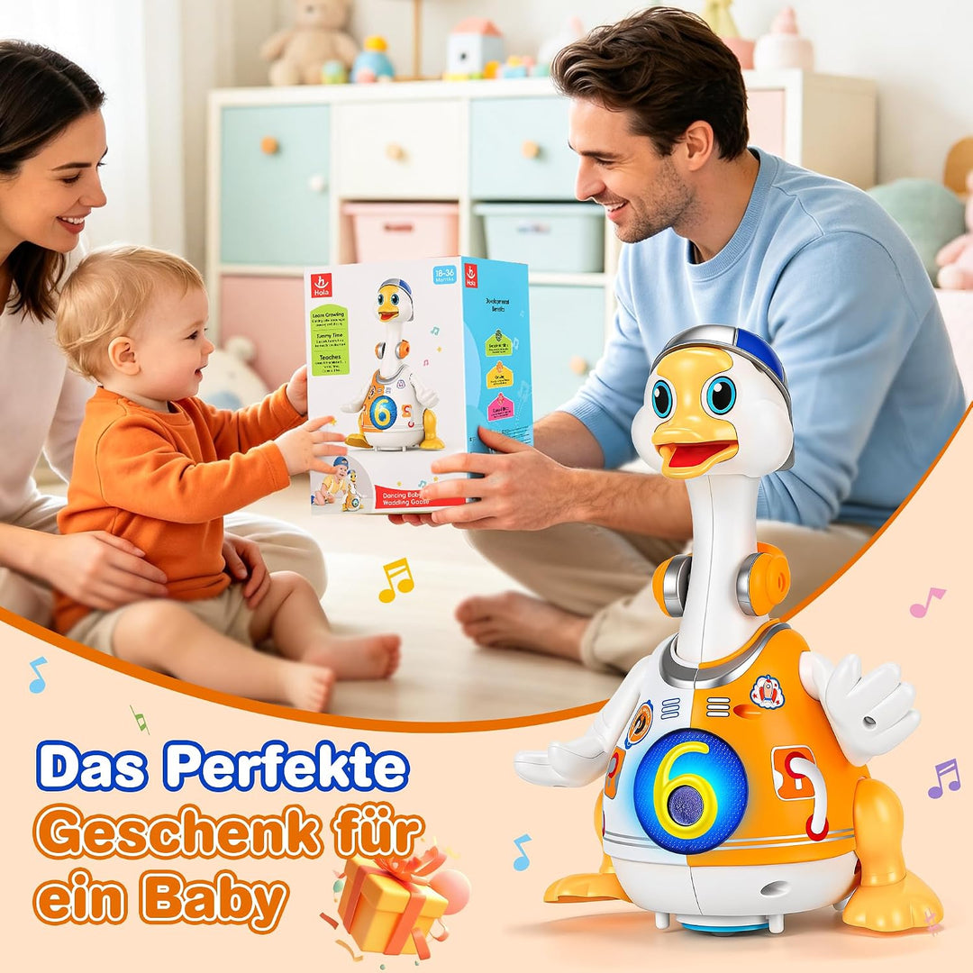 MOMSIV Musik-Gans Babyspielzeug für 6–12 Monate, Musik-Krabbelspielzeug mit Licht &amp; Sound für Baby,