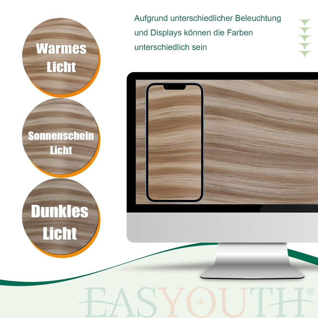 Easyouth Pferdeschwanz Extension Echthaar Clip in Ponytail Echthaar Farbe Aschbraun Mix Platinblond