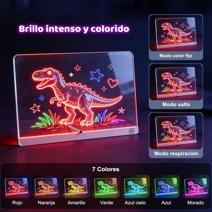 Allinside LED Zeichenbrett für Kinder, Leuchtendes LED Maltafel mit 7 Farben, Zeichen- & Schreibtafe