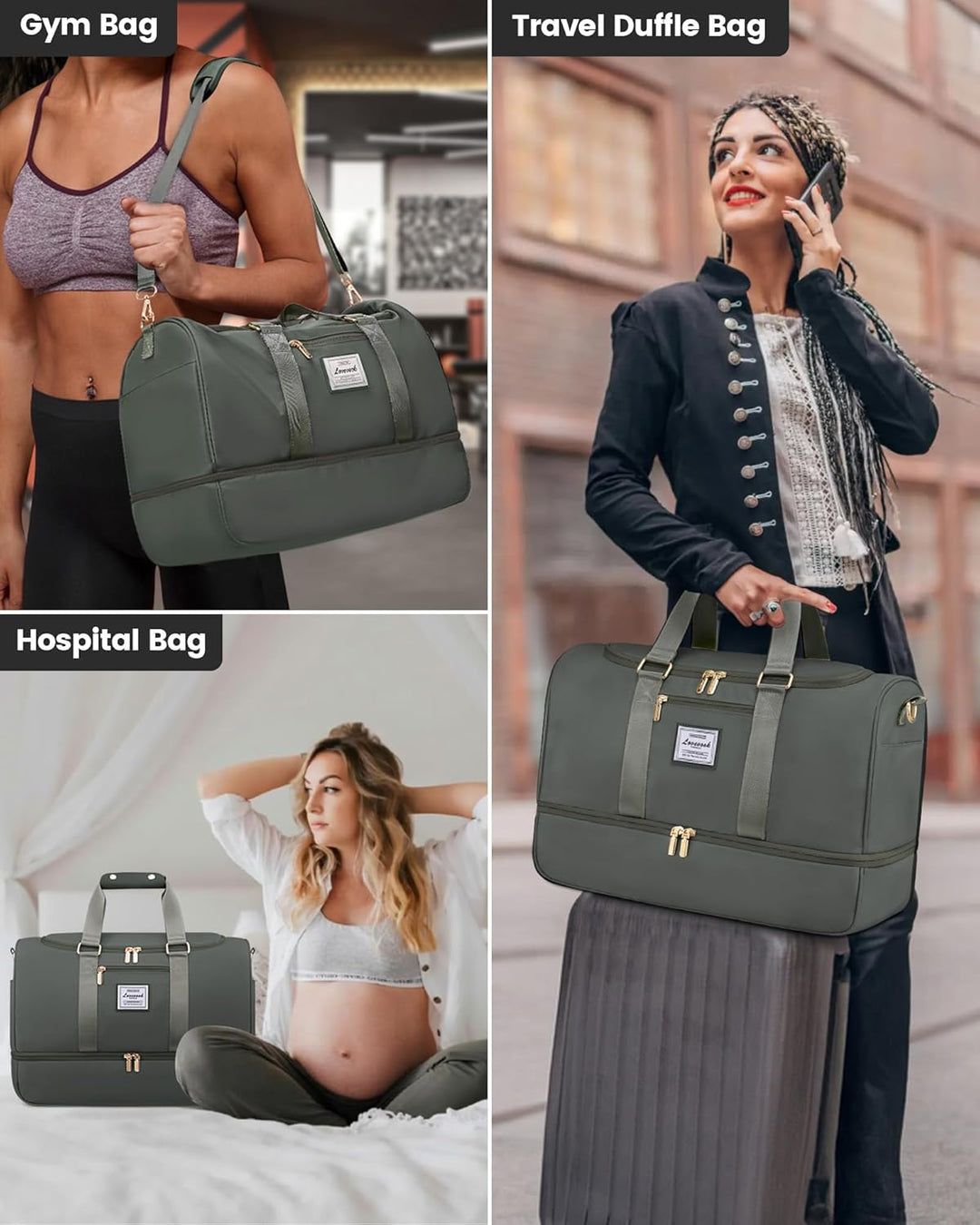 LOVEVOOK Sporttasche Reisetasche Damen, Weekender Travel Bag mit Kulturtasche, Schuhfach & Nassfach,
