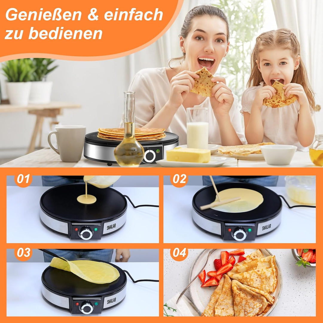 SNAILAR Crêpes Maker,Elektrische Antihaft Crêpe-Pfanne,1200 W,Stufenlose Temperatureinstellung,Durch